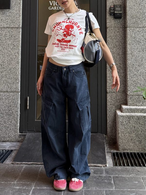 Unisex High Street Multi-Pocket Cargo Pants - Loose Fit, Curved Knife Design, Casual Washed Long Pants for 90s Y2K Style