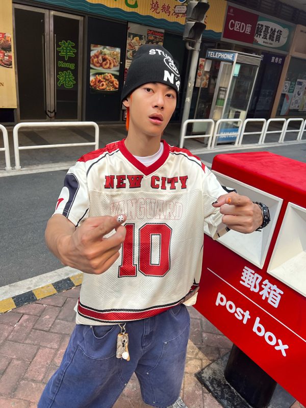 Unisex Loose Fit V-Neck Number 10 Printed Mesh Short Sleeve Jersey T-Shirt - American Style Streetwear Sports Top