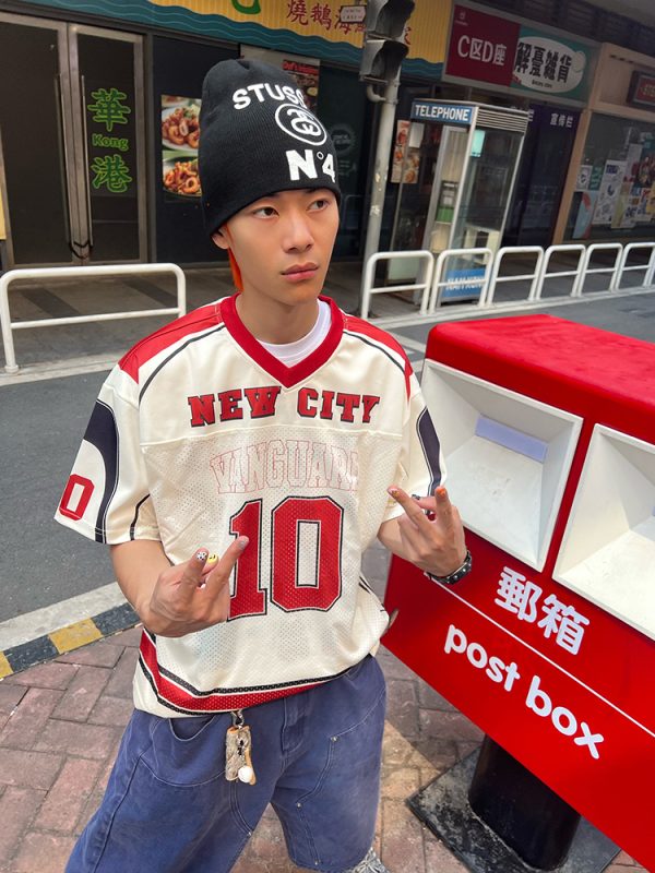 Unisex Loose Fit V-Neck Number 10 Printed Mesh Short Sleeve Jersey T-Shirt - American Style Streetwear Sports Top