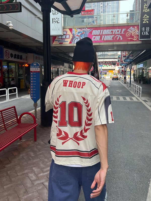 Unisex Loose Fit V-Neck Number 10 Printed Mesh Short Sleeve Jersey T-Shirt - American Style Streetwear Sports Top