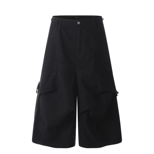 Unisex Loose Pleated Wide-Leg Seven-Point Workwear Shorts with Large Pockets - Summer Casual Fashion
