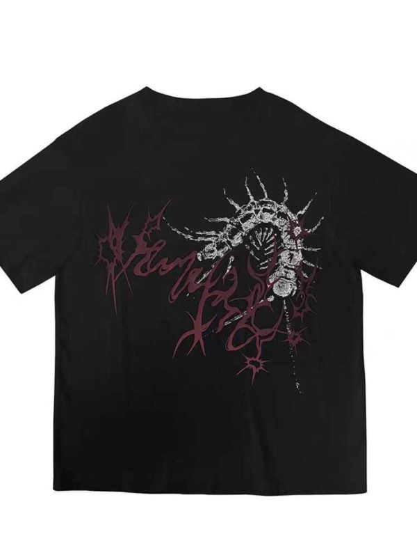 Unisex Oversized Dark Gothic Streetwear T-Shirt - Cotton Round Neck Half Sleeve Black Subculture Fashion