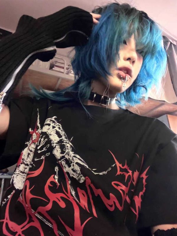 Unisex Oversized Dark Gothic Streetwear T-Shirt - Cotton Round Neck Half Sleeve Black Subculture Fashion