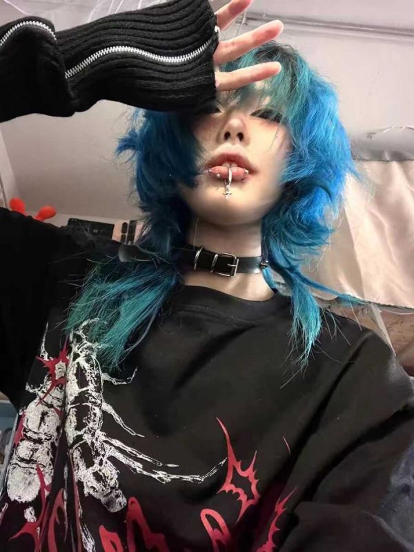 Unisex Oversized Dark Gothic Streetwear T-Shirt - Cotton Round Neck Half Sleeve Black Subculture Fashion