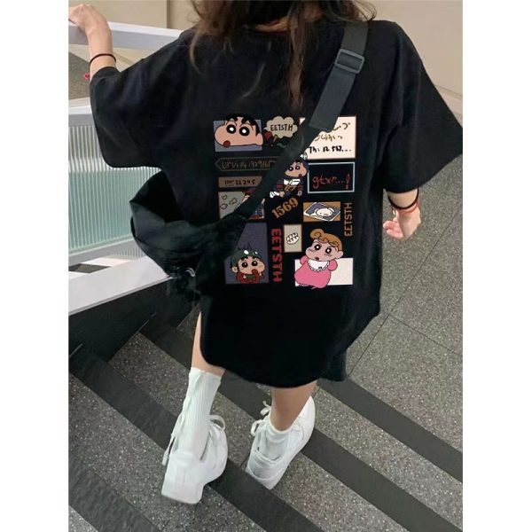 Unisex Pure Cotton American Retro Cartoon Short Sleeve T-Shirt, Plus Size, Loose-Fitting Casual Couple Top, Y2K Style