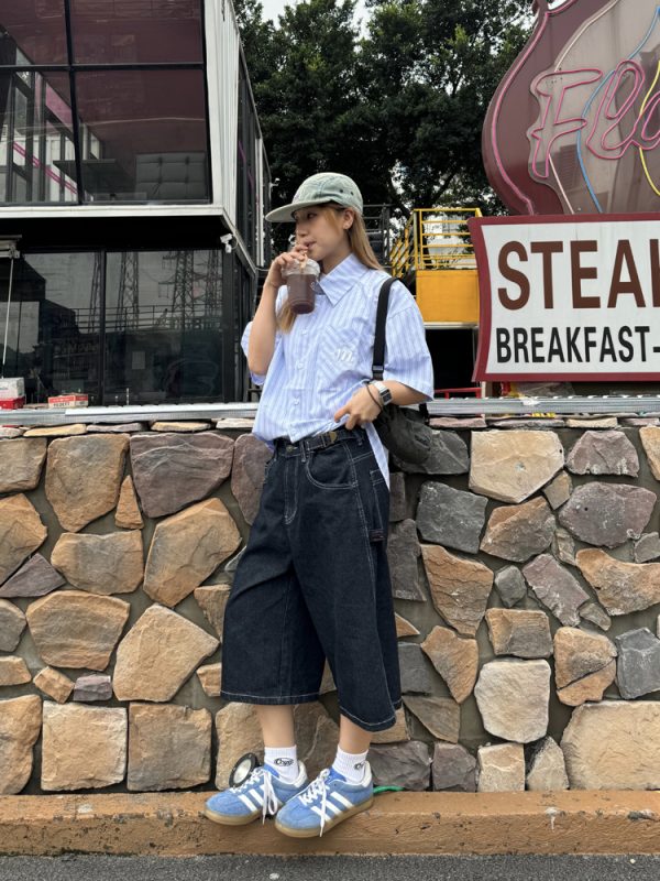 Unisex Retro American Denim 7-Point Wide-Leg Shorts - Trendy Loose Fit Summer Streetwear for a Casual Look