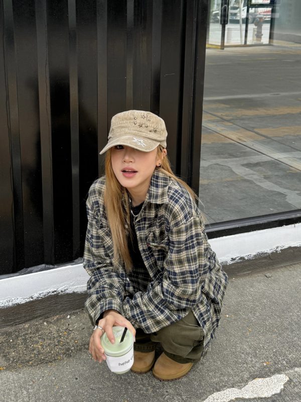 Unisex Retro Color-Block Brushed Plaid Long Sleeve Shirt Jacket - American Style Loose Fit for Summer Couples
