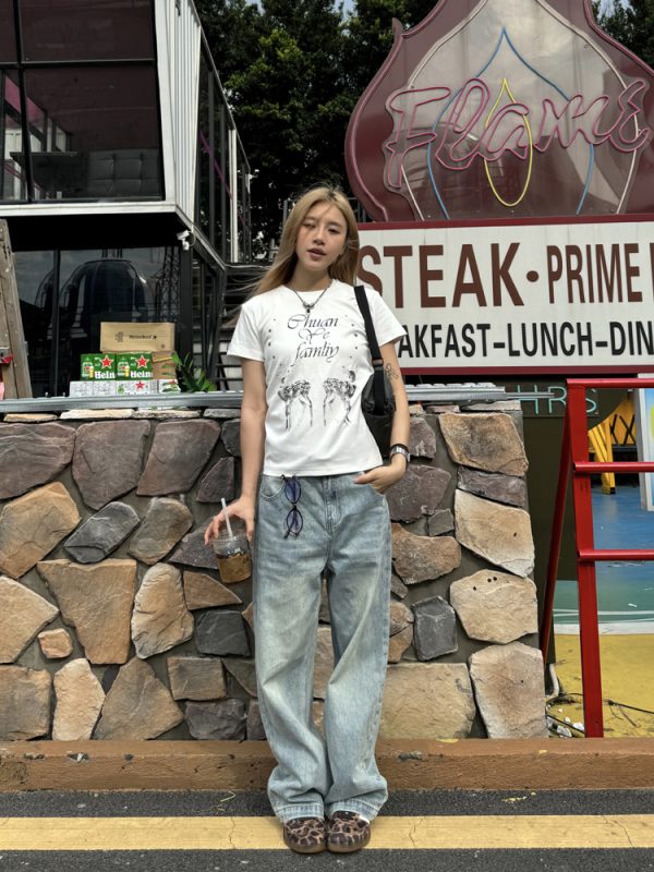 Unisex Retro Washed Distressed Straight Loose Denim Pants - Street Style Wide-Leg Ripped Casual Long Jeans