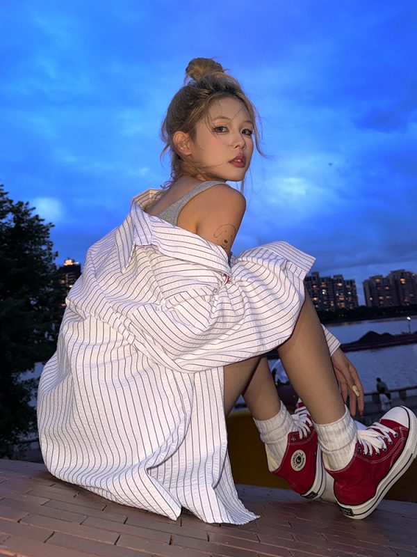 Unisex Striped Sun Protection Shirt with American Letter Print - Casual Loose Fit Summer Jacket