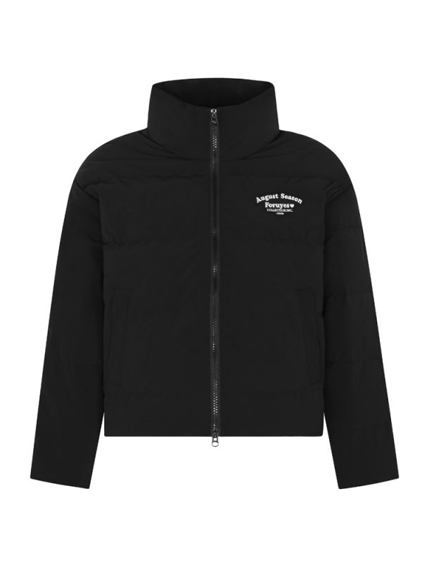Unisex White Duck Down Jacket with Embroidered Slogan, Stand Collar, Loose Fit - Trendy Winter Coat for Men and Women