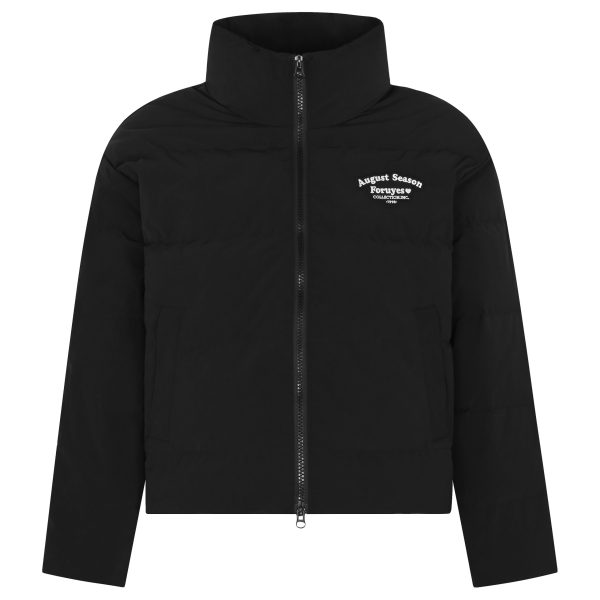 Unisex White Duck Down Jacket with Embroidered Slogan, Stand Collar, Loose Fit - Trendy Winter Coat for Men and Women