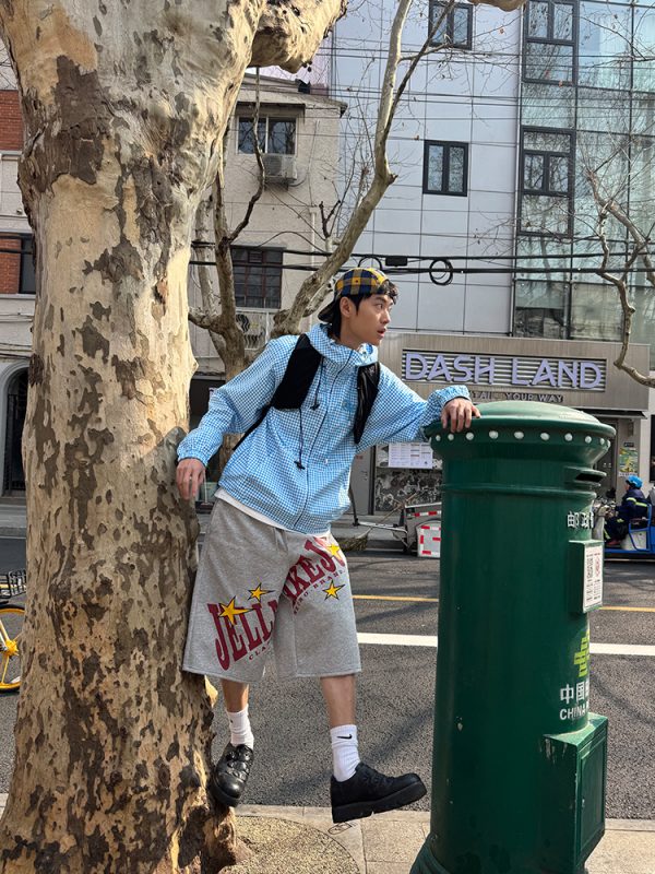 Unisex Wide-Leg Seven-Point Pants with Vintage Star Letter Print - Casual Loose Fit Summer Shorts