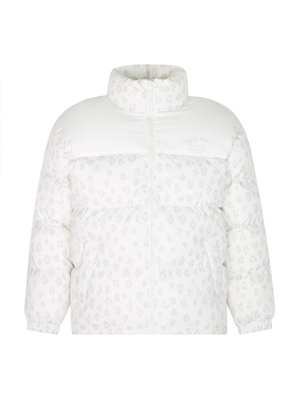Unisex Winter Thick Cotton Jacket with Leopard Print Splicing and Slogan Embroidery - Trendy National Style Outerwear