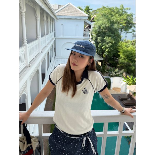 V-Neck Knitted Polo Collar Raglan T-Shirt Top for Women - Summer Casual Street Style, Cool and Comfortable for Hot Girls
