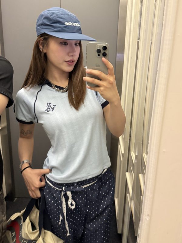 V-Neck Knitted Polo Collar Raglan T-Shirt Top for Women - Summer Casual Street Style, Cool and Comfortable for Hot Girls