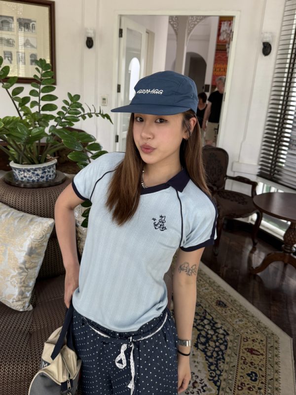 V-Neck Knitted Polo Collar Raglan T-Shirt Top for Women - Summer Casual Street Style, Cool and Comfortable for Hot Girls