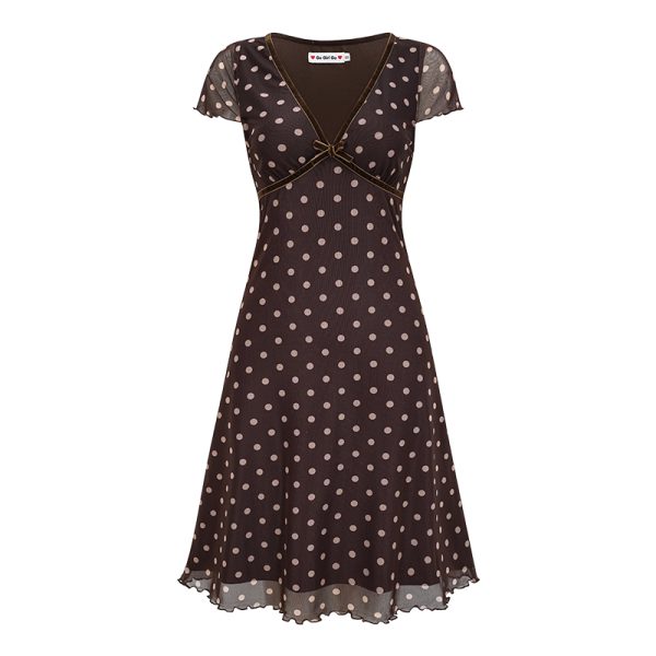 V-Neck Polka Dot Short Sleeve Dress for Women - Slim A-Line Waist-Cinching Sexy Skirt, European American Style, Y2K Fashion