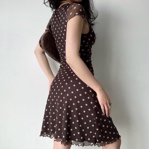 V-Neck Polka Dot Short Sleeve Dress for Women - Slim A-Line Waist-Cinching Sexy Skirt, European American Style, Y2K Fashion