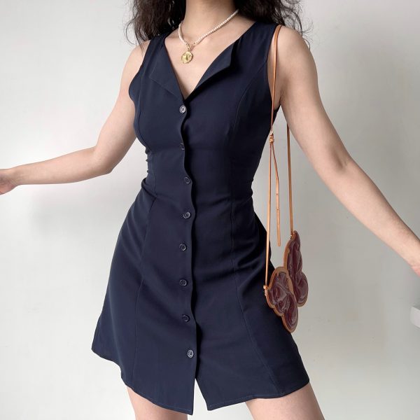 V-Neck Sleeveless Dress for Women - Waist-Cinching Tie-Up A-Line Mini Dress in European American Style, Slimming Design