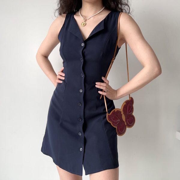 V-Neck Sleeveless Dress for Women - Waist-Cinching Tie-Up A-Line Mini Dress in European American Style, Slimming Design