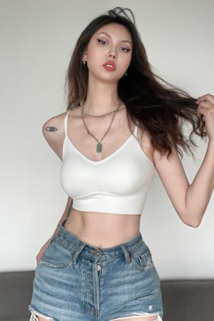 Versatile Back-Cross Sexy Low-Cut Cami with Chest Pads - Solid Color Inner Layer for Y2K and 90s Style Fashion