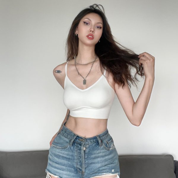 Versatile Back-Cross Sexy Low-Cut Cami with Chest Pads - Solid Color Inner Layer for Y2K and 90s Style Fashion