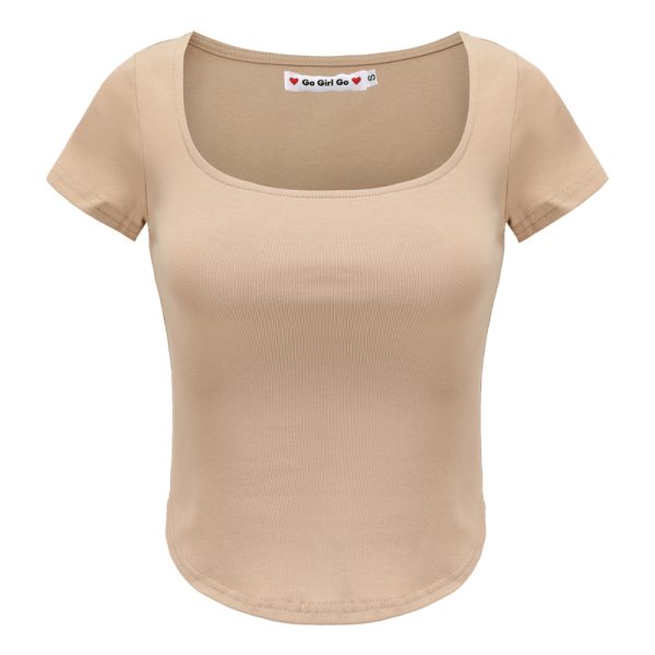 Versatile Basic Curved Hem Square Neck Fitted Short Sleeve T-Shirt for Women - Summer Casual Top, Perfect for Y2K Style