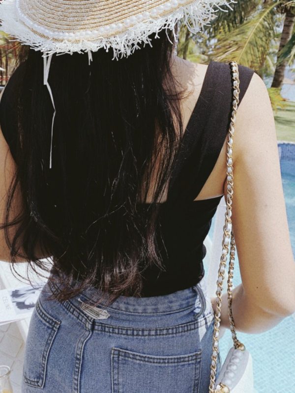 Versatile Black Wide Strap Camisole - 2025 Spring/Summer, French Style, Perfect for Vacation, Y2K Inspired Fashion