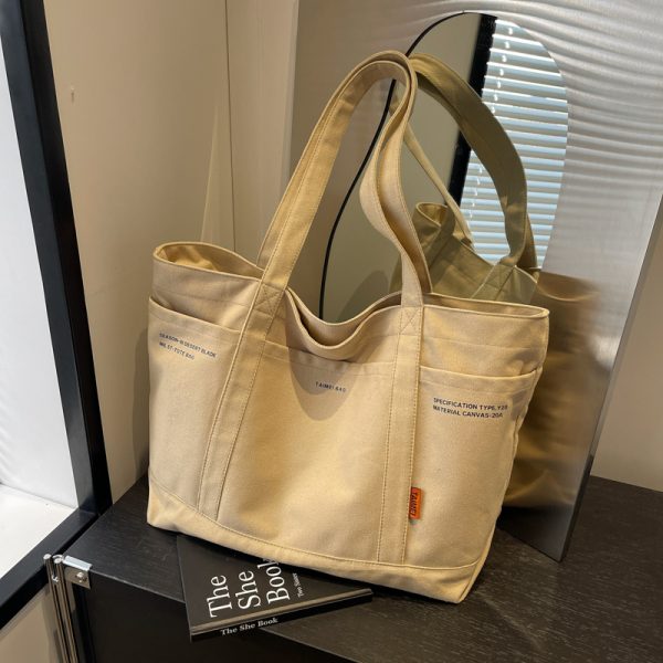 Versatile Canvas Tote Bag for Women - 2025 Spring/Summer Large Capacity Shoulder Bag for Students and Commuters