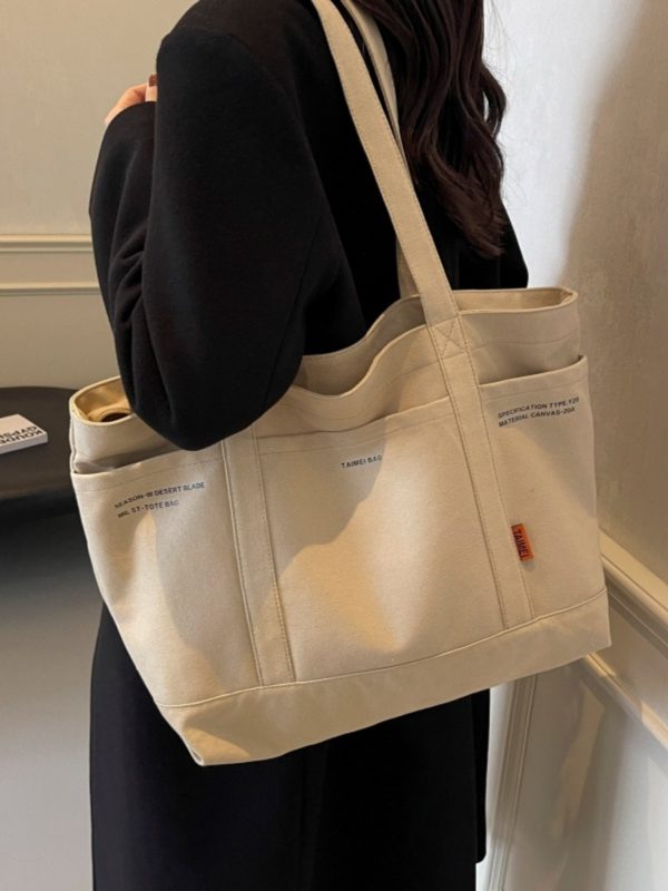 Versatile Canvas Tote Bag for Women - 2025 Spring/Summer Large Capacity Shoulder Bag for Students and Commuters