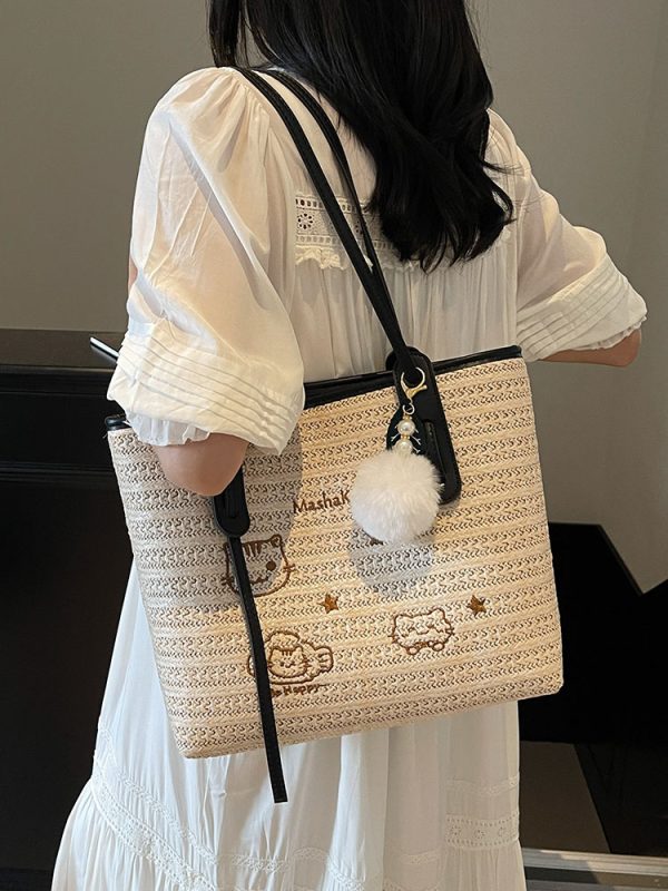 Versatile Cartoon Single-Shoulder Beach Bag for Women - Large-Capacity Straw Tote for Summer 2025 Beach Vacation Style