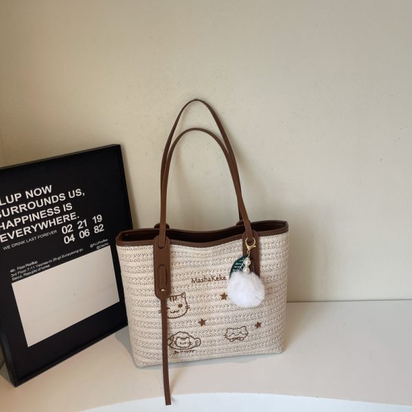 Versatile Cartoon Single-Shoulder Beach Bag for Women - Large-Capacity Straw Tote for Summer 2025 Beach Vacation Style