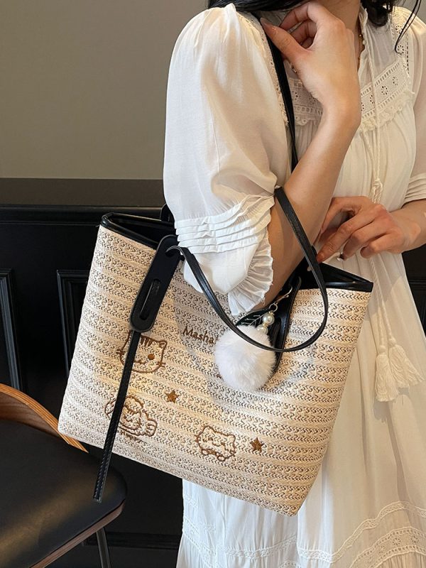Versatile Cartoon Single-Shoulder Beach Bag for Women - Large-Capacity Straw Tote for Summer 2025 Beach Vacation Style