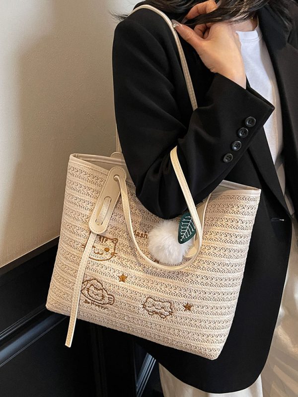 Versatile Cartoon Single-Shoulder Beach Bag for Women - Large-Capacity Straw Tote for Summer 2025 Beach Vacation Style