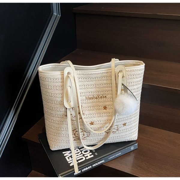Versatile Cartoon Single-Shoulder Beach Bag for Women - Large-Capacity Straw Tote for Summer 2025 Beach Vacation Style