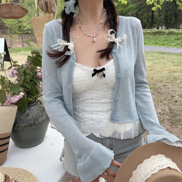 Versatile Heavy-Duty Bell Sleeve Lace Fairy Knitted Cardigan - Sun Protection Air Conditioning Shirt for Stylish Layering