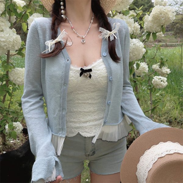 Versatile Heavy-Duty Bell Sleeve Lace Fairy Knitted Cardigan - Sun Protection Air Conditioning Shirt for Stylish Layering