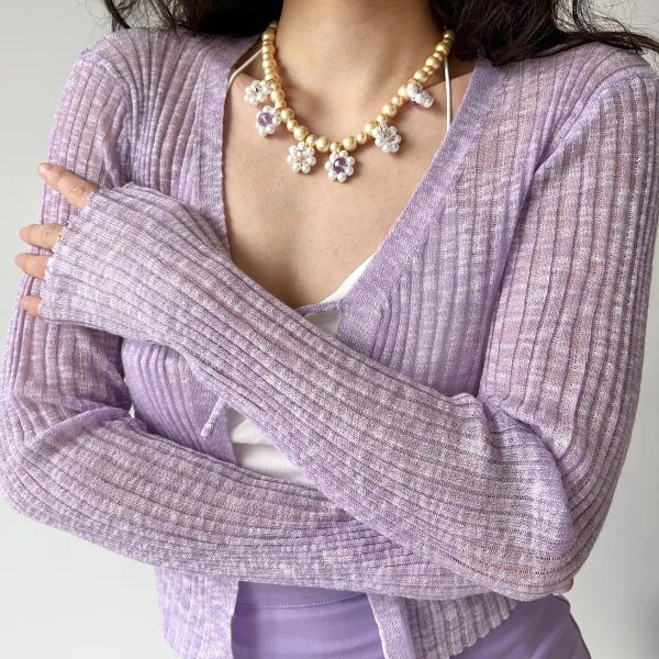 Versatile Lace-Up Thin Knit Cardigan for Women - European American Style Short Long Sleeve Top
