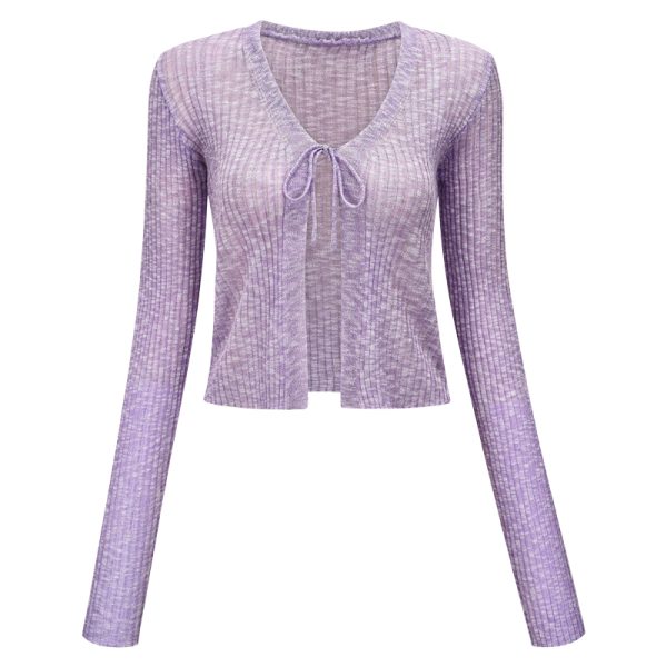 Versatile Lace-Up Thin Knit Cardigan for Women - European American Style Short Long Sleeve Top