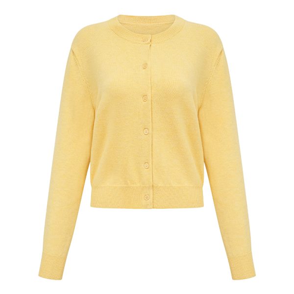 Versatile Long Sleeve Knitted Cardigan Sweater for Women - European and American Retro Solid Color Style