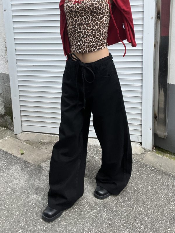 Versatile Loose Fit Wide-Leg Sweatpants with Drawstring - Solid Color, Thin Fabric, Floor-Length, Straight-Leg Style for Women