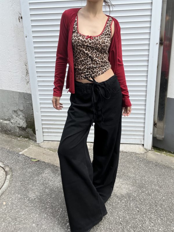 Versatile Loose Fit Wide-Leg Sweatpants with Drawstring - Solid Color, Thin Fabric, Floor-Length, Straight-Leg Style for Women
