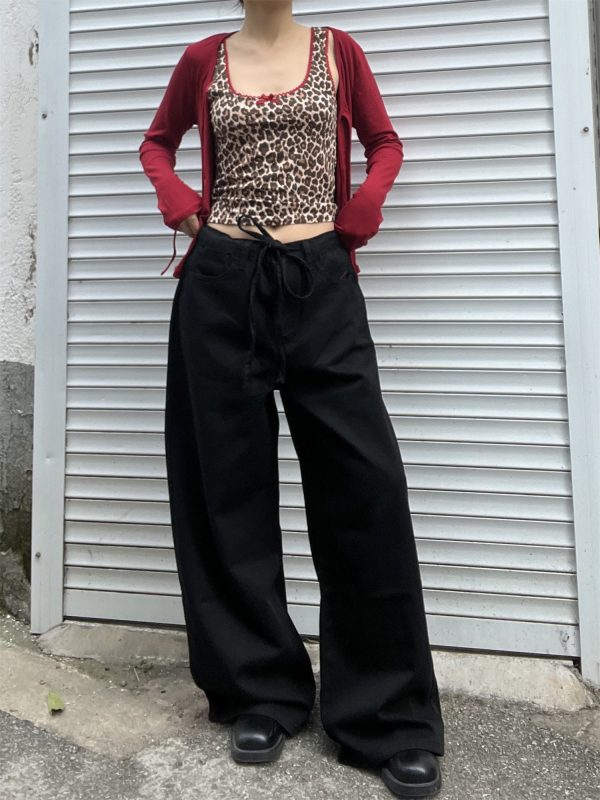 Versatile Loose Fit Wide-Leg Sweatpants with Drawstring - Solid Color, Thin Fabric, Floor-Length, Straight-Leg Style for Women