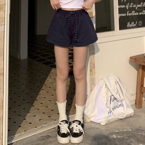 Versatile Mid-Waist Slim A-Line Shorts for Women - Summer Casual Drawstring Hot Pants in Korean Style