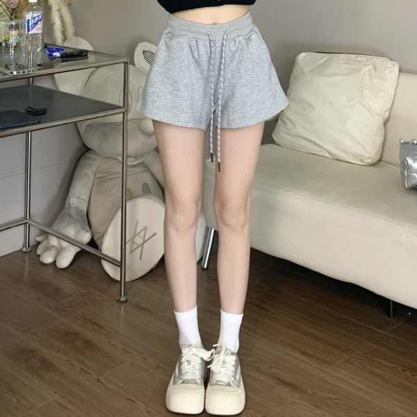 Versatile Mid-Waist Slim A-Line Shorts for Women - Summer Casual Drawstring Hot Pants in Korean Style