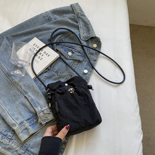 Versatile Nylon Canvas Mini Crossbody Bag - Casual Vertical Phone Bag & Headphone Holder - Trendy Minimalist Shoulder Bag