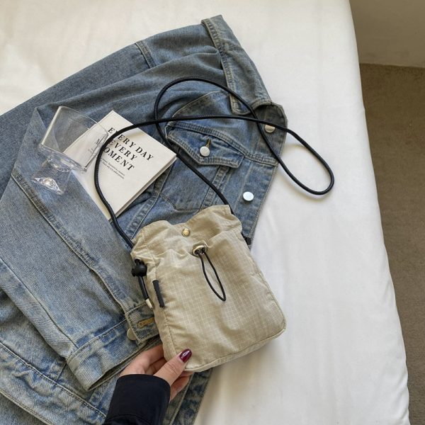 Versatile Nylon Canvas Mini Crossbody Bag - Casual Vertical Phone Bag & Headphone Holder - Trendy Minimalist Shoulder Bag