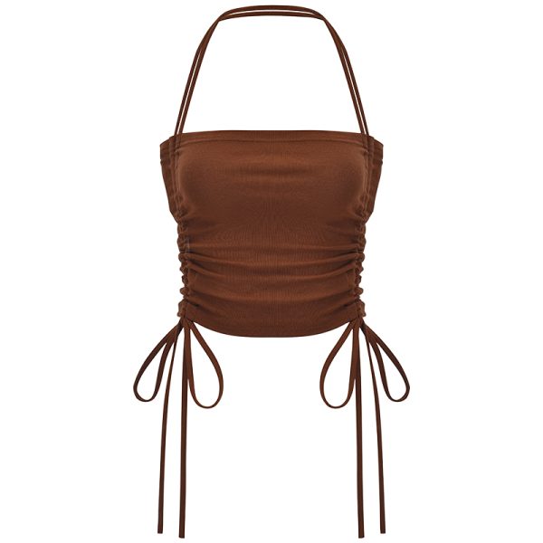 Versatile Slimming Strapless Halter Crop Top with Drawstring for Women - Trendy Y2K Style Summer Essential