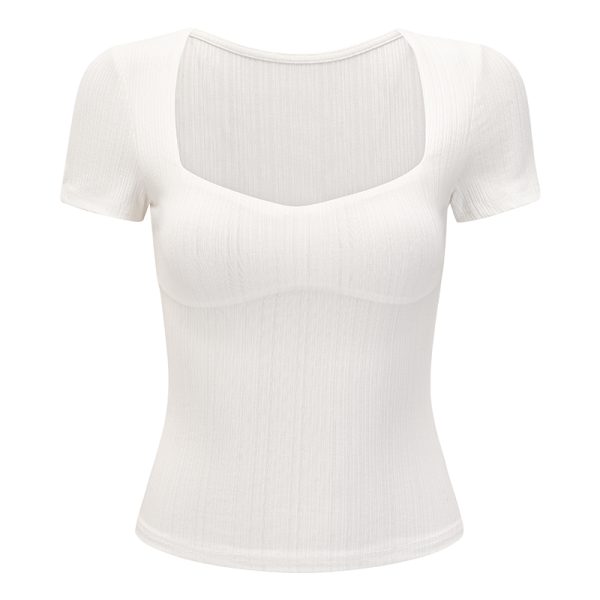 Versatile Square Neck Short Sleeve T-Shirt for Women â€“ European American Style, High Waist, Slim Fit, Casual Essential, Y2K Fashion