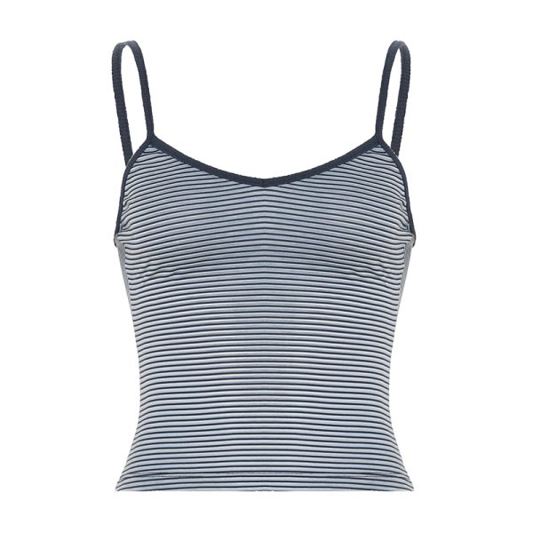 Versatile Striped Camisole and Elastic Checkered Button Low-Waist Casual Shorts Set for Effortless Summer Style